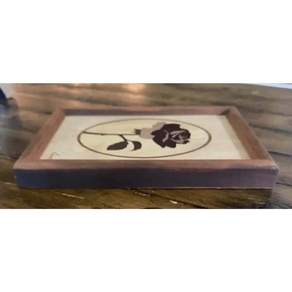 Handmade Framed Hudson River Wood Marquetry Inlay By Jeff Nelson - Red Rose #36